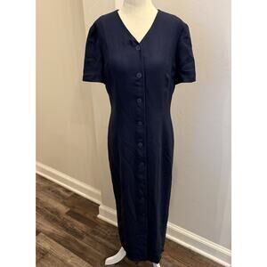 Talbots Dress Women’s Size 10 Button Down Shoulder Pad Blue Vintage (A0132)